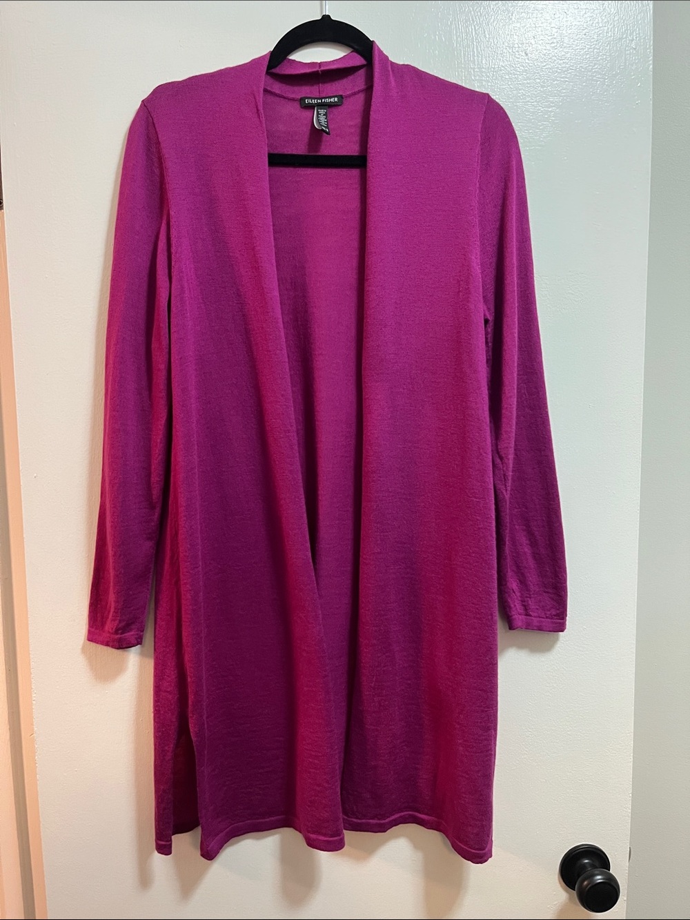 Eileen Fisher Merino Wool Long Open Cardigan - Fuchsia
